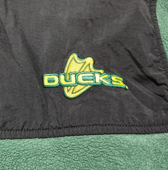 VTG Columbia 10/12 Youth 90s Oregon Ducks Football Fleece Jacket Green Full Zip - Picture 7 of 15